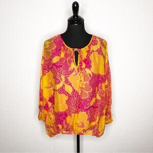 Diane von Furstenberg Emelia orange pink floral batwing silk top Medium NWOT